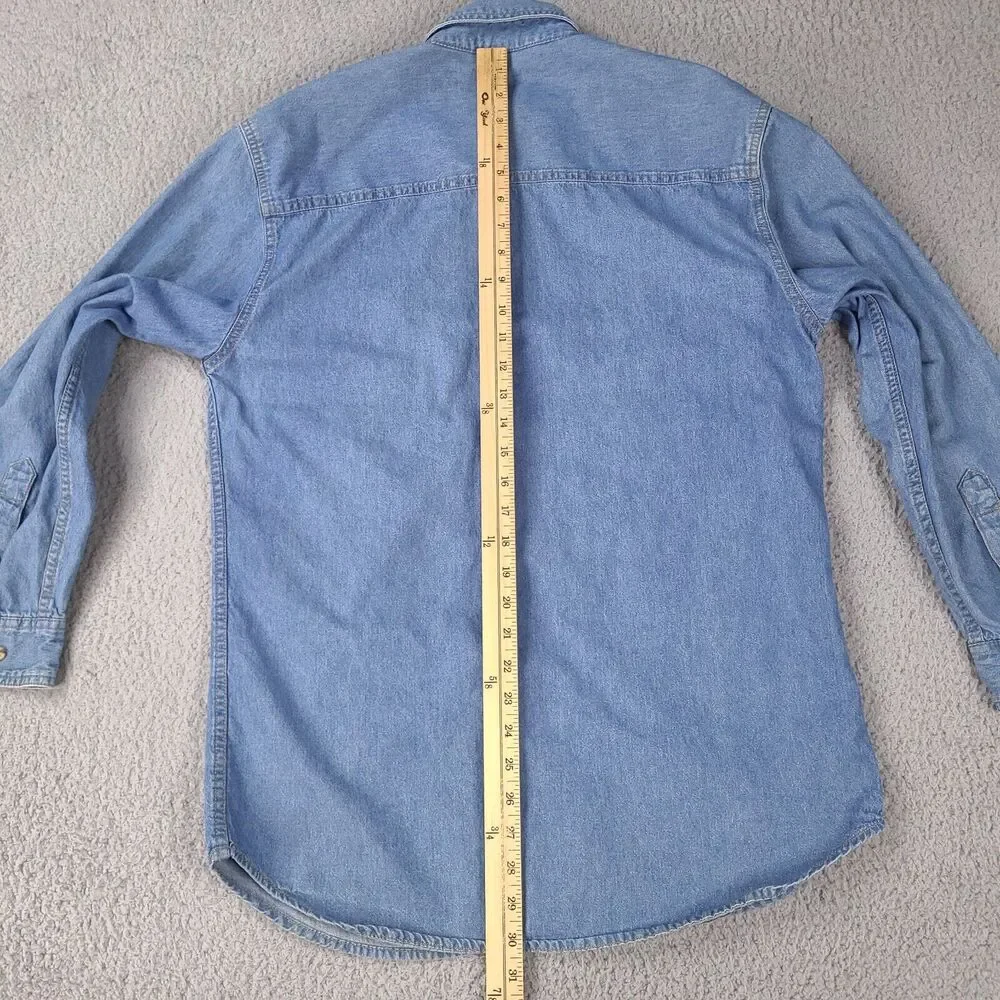 VTG Peregrine Bay‎ Denim Shirt Mens Small Blue WRC Group Button Up Long Sleeve
